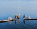 Burmese fisherman at Inle lake, Myanmar Royalty Free Stock Photo