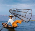 Burmese fisherman at Inle lake, Myanmar Royalty Free Stock Photo