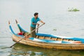 Burmese fishermen in small fishing boats near U-Bein Bridge, in Taungthaman Lake, Amarapura, Myanmar Royalty Free Stock Photo