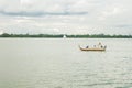 Burmese fishermen in small fishing boats near U-Bein Bridge, in Taungthaman Lake, Amarapura, Myanmar Royalty Free Stock Photo