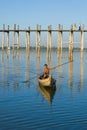 Burmese man in a traditional wooden boat