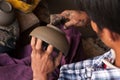 A lacquer-ware worker crafting pottery, Myanmar Royalty Free Stock Photo