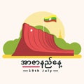 Burmese Martyrs Day Arzarni mausoleum memorial Myanmar national holiday 19 July vector background design