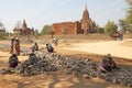 Burmese workers in Bagan archaeological site, Myanmar