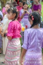 Burmese young girl dress in national costumes. Come out to participate in the Kathin festival