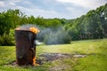 Burn barrel in a rural area used to incinerate trash and garbage.