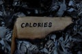 Burn calories concept. Burning paper with written word calorie.