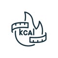 Burn Calories Line Icon. Kcal, Flame, Tape Loss Weight Concept Linear Pictogram. Calory Burning Outline Icon. Editable