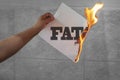 Burn fat text on burning paper Royalty Free Stock Photo