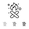 Burn, Fire, Garbage, Pollution, Smoke Bold and thin black line icon set