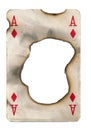 Burn hole in old dirty playing card ace of diamonds paper background Royalty Free Stock Photo