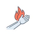 Color illustration icon for Burn injury, burnout and hand