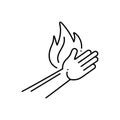 Black line icon for Burn injury, hand and medical