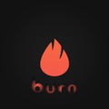 Burn logo. Vector creative logo of a flare in dark background with special lettering BURN. Creative logo of a bright