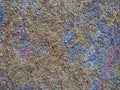 Burn places in old worn carpet. Damaged  cover Royalty Free Stock Photo