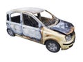 Burn out car on white front Royalty Free Stock Photo