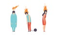 Burn out Stressed Man and Woman Feeling Fatigue and Exhaustion Vector Set