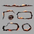 Burn paper. Borders and stripped shapes of burning papers decent vector realistic templates isolated Royalty Free Stock Photo