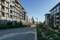 BURNABY, CANADA - NOVEMBER 17, 2019: apartment buildings and street view on sunny autumn day in British Columbia