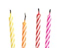 Burned birthday candles isolated on white background. Colorful collection. Clipping path Royalty Free Stock Photo