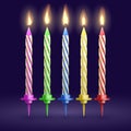 Burned birthday party and xmas candles . 3d realistic vector illustration