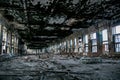 Burned and destroyed interior of abandoned factory Red Triangle, Saint Petersburg Royalty Free Stock Photo