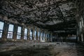 Burned and destroyed interior of abandoned factory Red Triangle, Saint Petersburg Royalty Free Stock Photo