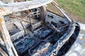 Burned down car, abstract background, selective focus. The situation of protests in the world Royalty Free Stock Photo