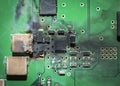 Burned electronic SMD printed circuit board PCB after a short circuit Royalty Free Stock Photo