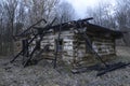 Burned after fire rural Ukrainian house at an abondoned farm