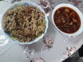 Burned garlic fried rice and manchurian chicken