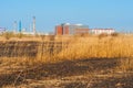 Burned grass in Vacaresti delta from Bucharest Royalty Free Stock Photo