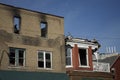 Burned Historic Buildings with blue sky