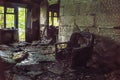 Burned house inside, Burned furniture, interior items Royalty Free Stock Photo