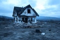 Burned House Landscape A desolate landscape features a firedamaged house remnants of destruction scattered around The sky is Royalty Free Stock Photo