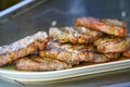 Burned Juicy Steaks barbecue Sizzle on with Salt and Black Peppers Royalty Free Stock Photo