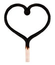 Burned match in shape of heart