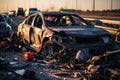 burned out car after an accident. generative ai Royalty Free Stock Photo