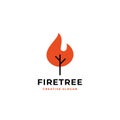 Burned tree logo design. fire leaf illustration with tree trunk and twigs line vector icon