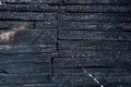 Burned wooden plank background. Details of surface of charred wood Royalty Free Stock Photo