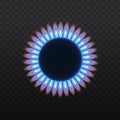 burner flame blue neon color, gas stove, top view Royalty Free Stock Photo