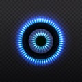 burner flame blue neon color, gas stove, top view Royalty Free Stock Photo