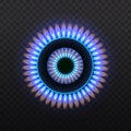 burner flame blue neon color, gas stove, top view Royalty Free Stock Photo