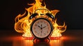 Burning alarm clock on dark background Royalty Free Stock Photo