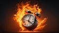 Burning alarm clock on dark background Royalty Free Stock Photo