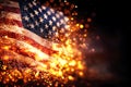burning American flag of the USA on fire on a black background Royalty Free Stock Photo