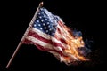 burning American flag of USA on fire on a black background. A symbol of crisis and problems in state Royalty Free Stock Photo