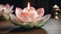 Burning aroma wax candle possesses the intricate shape of a lotus blossom with delicate petals Royalty Free Stock Photo