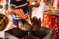 Burning aromatic incense sticks. Incense for praying Buddha or Hindu gods to show respect