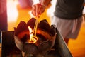 Burning aromatic incense sticks. Incense for praying Buddha or Hindu gods to show respect